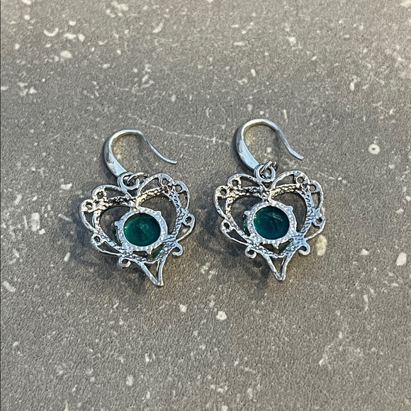 925 Silver Heart Earrings with Blue Gemstone - Picture 3 of 3